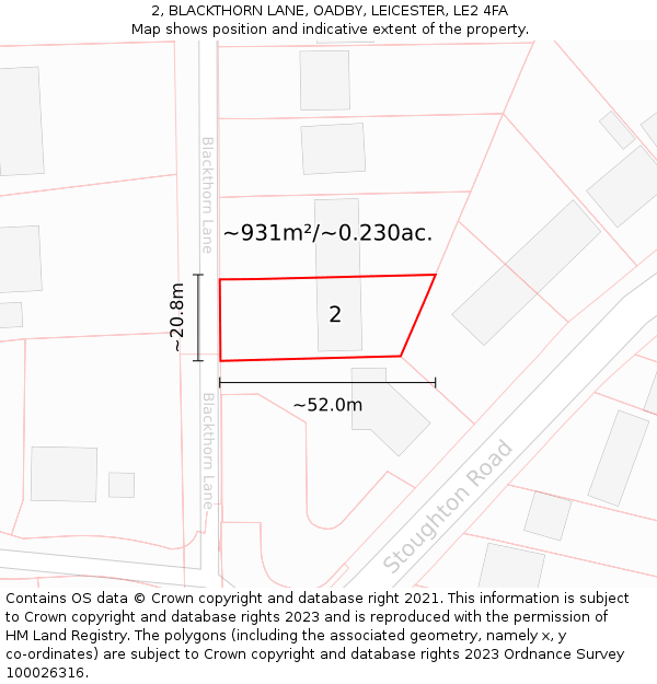 2, BLACKTHORN LANE, OADBY, LEICESTER, LE2 4FA: Plot and title map