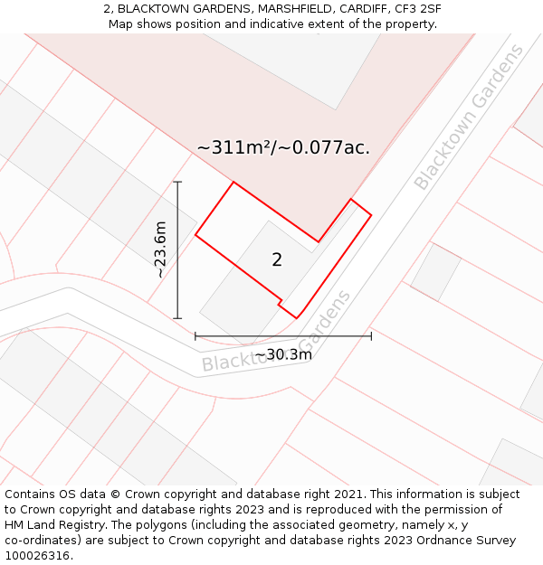 2, BLACKTOWN GARDENS, MARSHFIELD, CARDIFF, CF3 2SF: Plot and title map