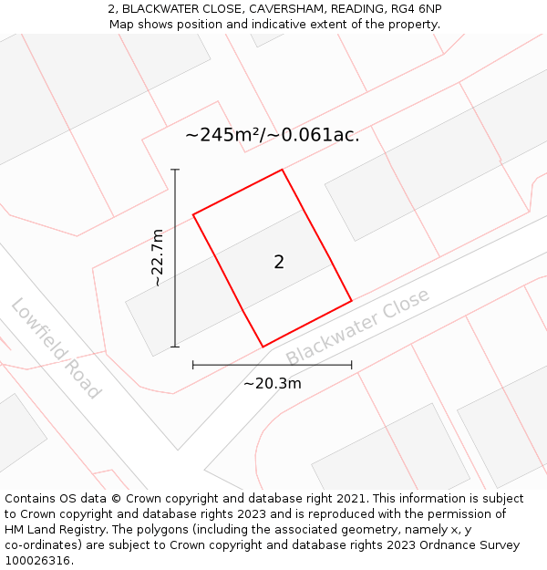 2, BLACKWATER CLOSE, CAVERSHAM, READING, RG4 6NP: Plot and title map