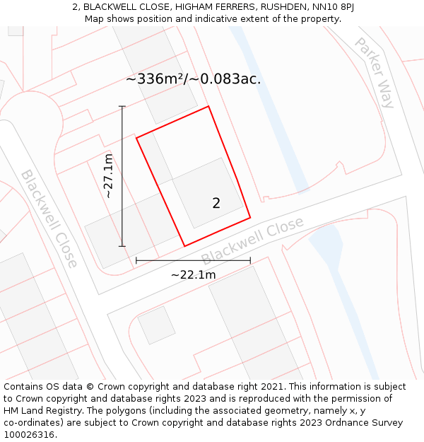 2, BLACKWELL CLOSE, HIGHAM FERRERS, RUSHDEN, NN10 8PJ: Plot and title map