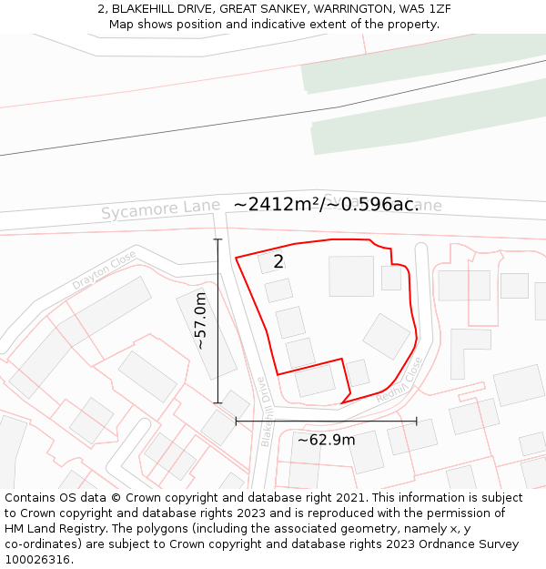 2, BLAKEHILL DRIVE, GREAT SANKEY, WARRINGTON, WA5 1ZF: Plot and title map