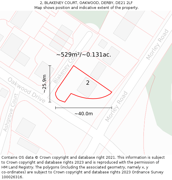 2, BLAKENEY COURT, OAKWOOD, DERBY, DE21 2LF: Plot and title map