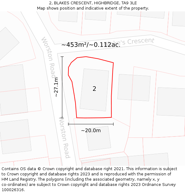 2, BLAKES CRESCENT, HIGHBRIDGE, TA9 3LE: Plot and title map