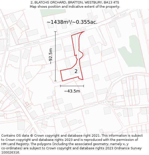 2, BLATCHS ORCHARD, BRATTON, WESTBURY, BA13 4TS: Plot and title map