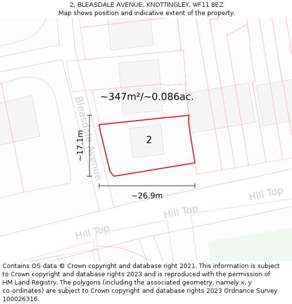 2, BLEASDALE AVENUE, KNOTTINGLEY, WF11 8EZ: Plot and title map