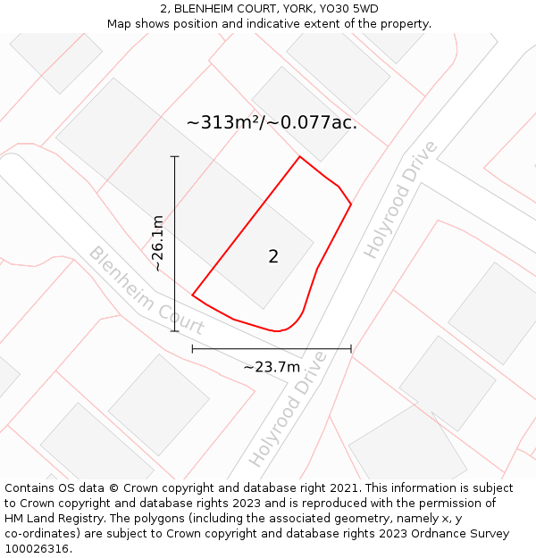 2, BLENHEIM COURT, YORK, YO30 5WD: Plot and title map