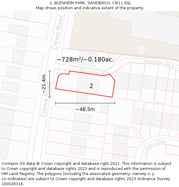 2, BLENHEIM PARK, SANDBACH, CW11 4QJ: Plot and title map