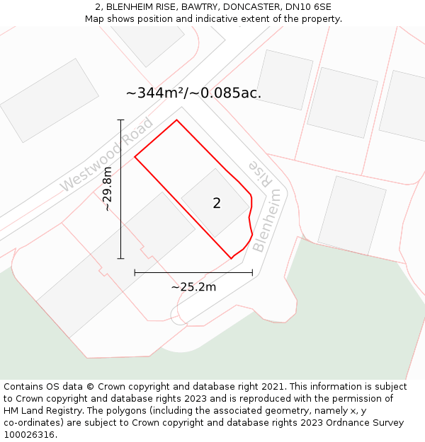 2, BLENHEIM RISE, BAWTRY, DONCASTER, DN10 6SE: Plot and title map