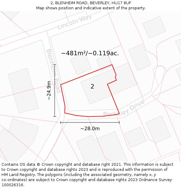 2, BLENHEIM ROAD, BEVERLEY, HU17 8UF: Plot and title map