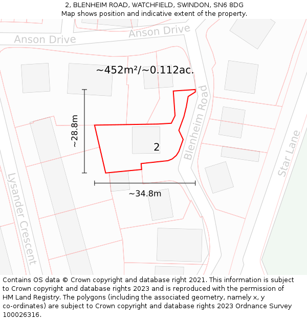 2, BLENHEIM ROAD, WATCHFIELD, SWINDON, SN6 8DG: Plot and title map