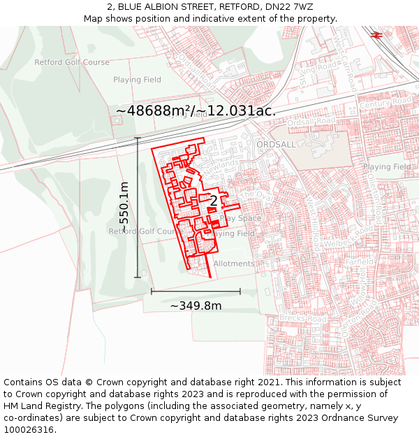 2, BLUE ALBION STREET, RETFORD, DN22 7WZ: Plot and title map