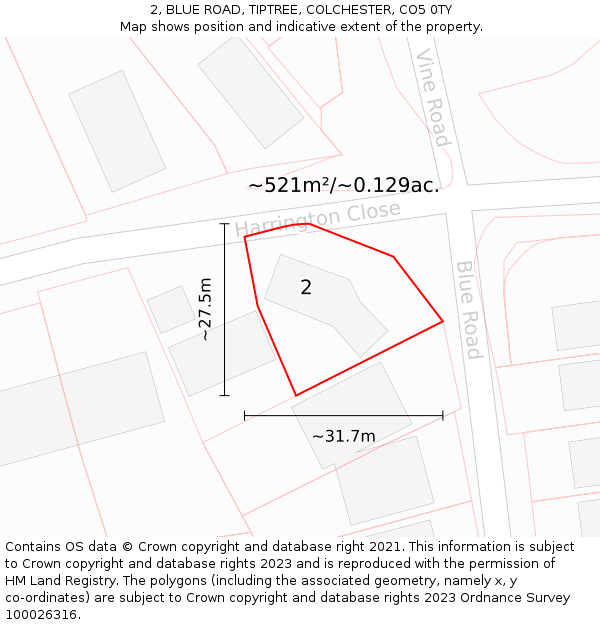 2, BLUE ROAD, TIPTREE, COLCHESTER, CO5 0TY: Plot and title map