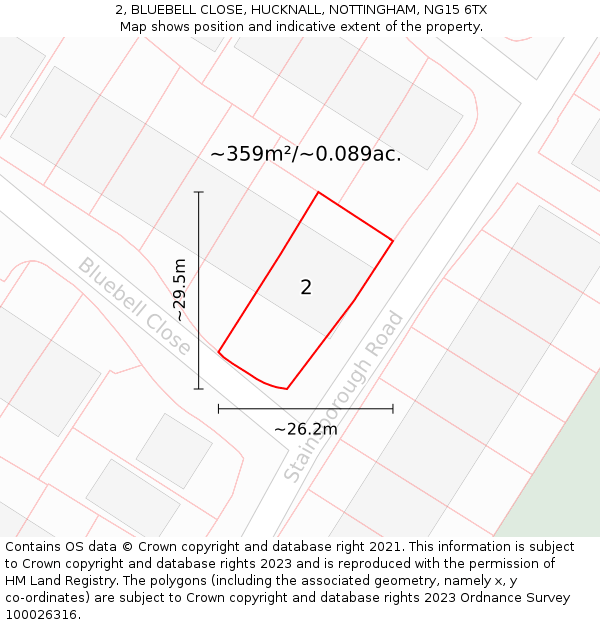 2, BLUEBELL CLOSE, HUCKNALL, NOTTINGHAM, NG15 6TX: Plot and title map