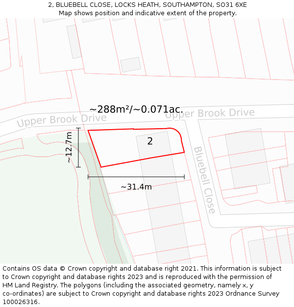 2, BLUEBELL CLOSE, LOCKS HEATH, SOUTHAMPTON, SO31 6XE: Plot and title map