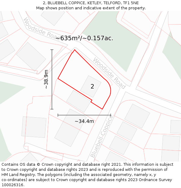 2, BLUEBELL COPPICE, KETLEY, TELFORD, TF1 5NE: Plot and title map