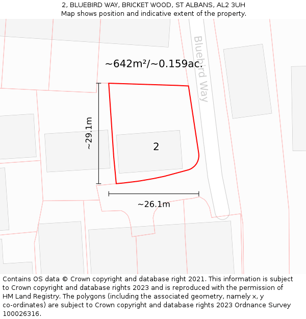 2, BLUEBIRD WAY, BRICKET WOOD, ST ALBANS, AL2 3UH: Plot and title map