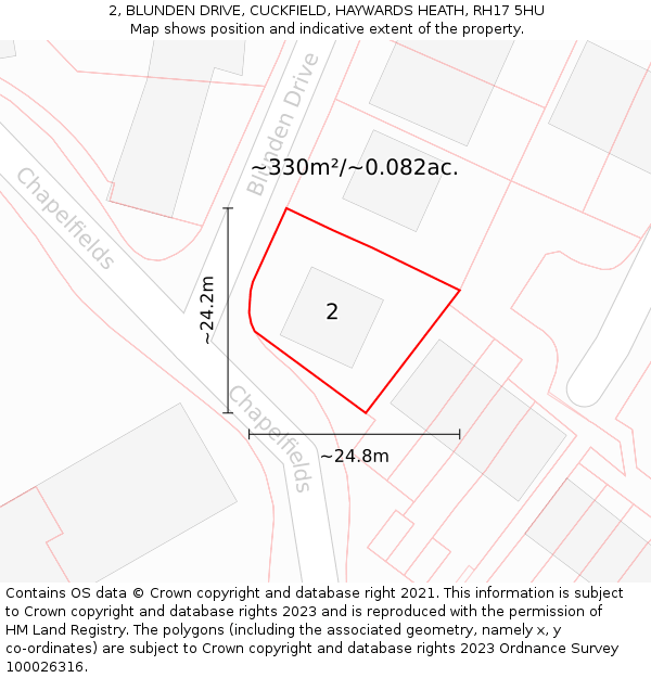 2, BLUNDEN DRIVE, CUCKFIELD, HAYWARDS HEATH, RH17 5HU: Plot and title map
