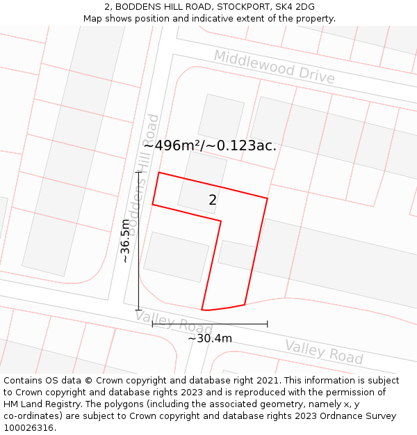 2, BODDENS HILL ROAD, STOCKPORT, SK4 2DG: Plot and title map