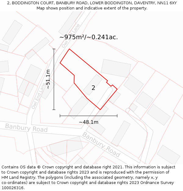 2, BODDINGTON COURT, BANBURY ROAD, LOWER BODDINGTON, DAVENTRY, NN11 6XY: Plot and title map