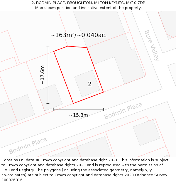 2, BODMIN PLACE, BROUGHTON, MILTON KEYNES, MK10 7DP: Plot and title map