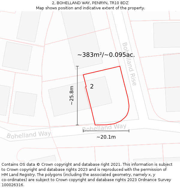 2, BOHELLAND WAY, PENRYN, TR10 8DZ: Plot and title map