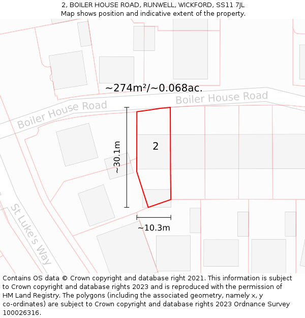 2, BOILER HOUSE ROAD, RUNWELL, WICKFORD, SS11 7JL: Plot and title map