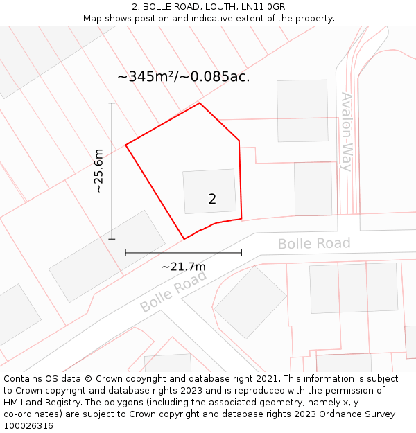 2, BOLLE ROAD, LOUTH, LN11 0GR: Plot and title map