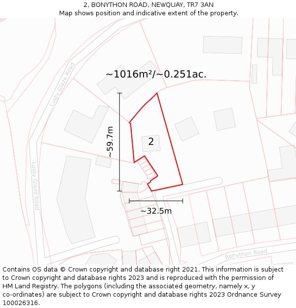 2, BONYTHON ROAD, NEWQUAY, TR7 3AN: Plot and title map