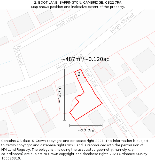 2, BOOT LANE, BARRINGTON, CAMBRIDGE, CB22 7RA: Plot and title map