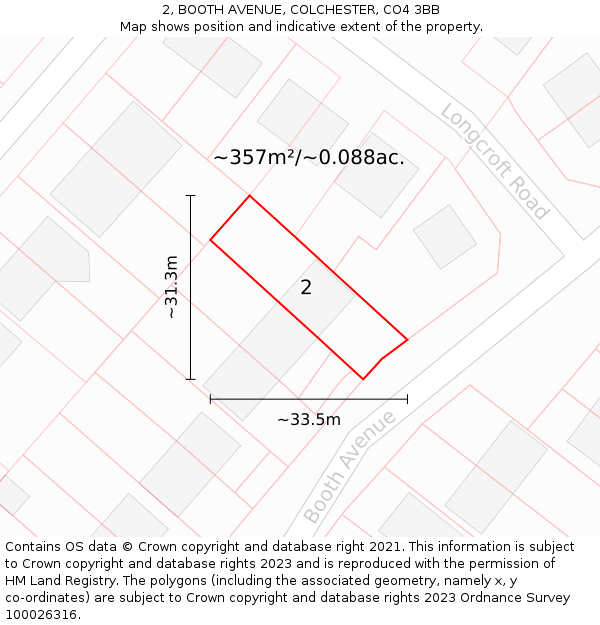 2, BOOTH AVENUE, COLCHESTER, CO4 3BB: Plot and title map