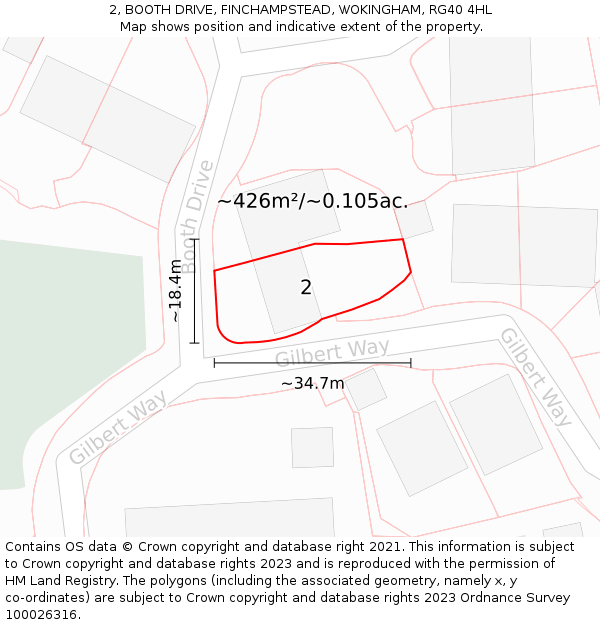 2, BOOTH DRIVE, FINCHAMPSTEAD, WOKINGHAM, RG40 4HL: Plot and title map