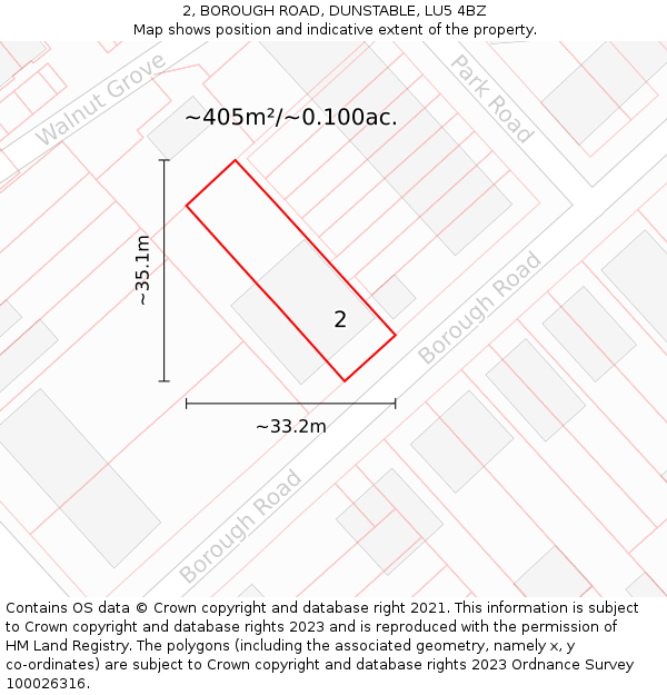 2, BOROUGH ROAD, DUNSTABLE, LU5 4BZ: Plot and title map