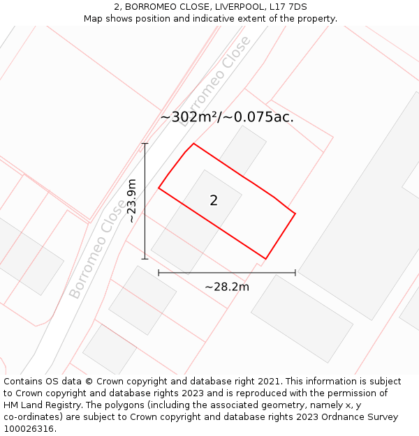 2, BORROMEO CLOSE, LIVERPOOL, L17 7DS: Plot and title map