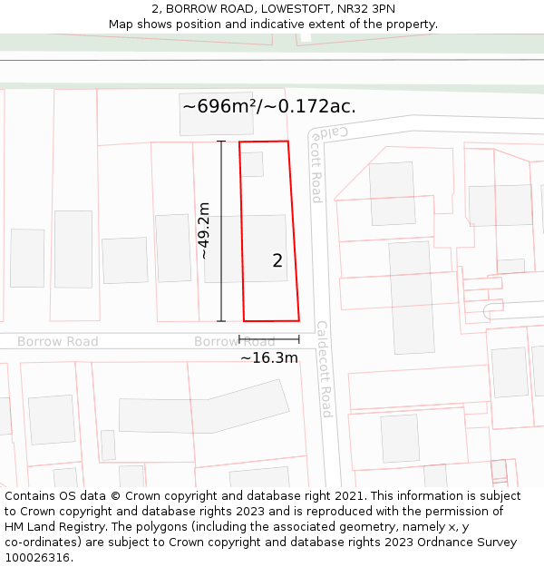 2, BORROW ROAD, LOWESTOFT, NR32 3PN: Plot and title map
