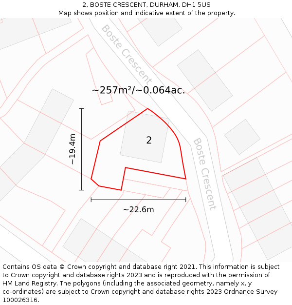 2, BOSTE CRESCENT, DURHAM, DH1 5US: Plot and title map