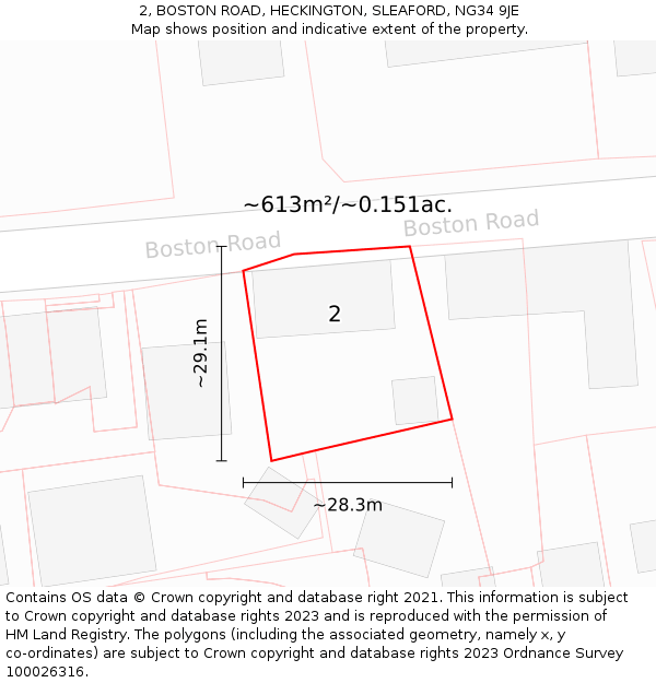 2, BOSTON ROAD, HECKINGTON, SLEAFORD, NG34 9JE: Plot and title map