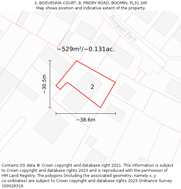 2, BOSVENNA COURT, 8, PRIORY ROAD, BODMIN, PL31 2AF: Plot and title map