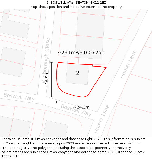 2, BOSWELL WAY, SEATON, EX12 2EZ: Plot and title map