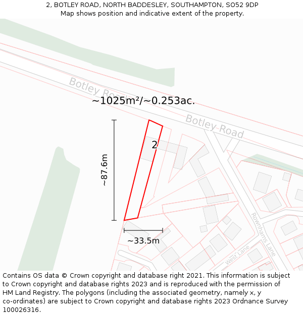 2, BOTLEY ROAD, NORTH BADDESLEY, SOUTHAMPTON, SO52 9DP: Plot and title map