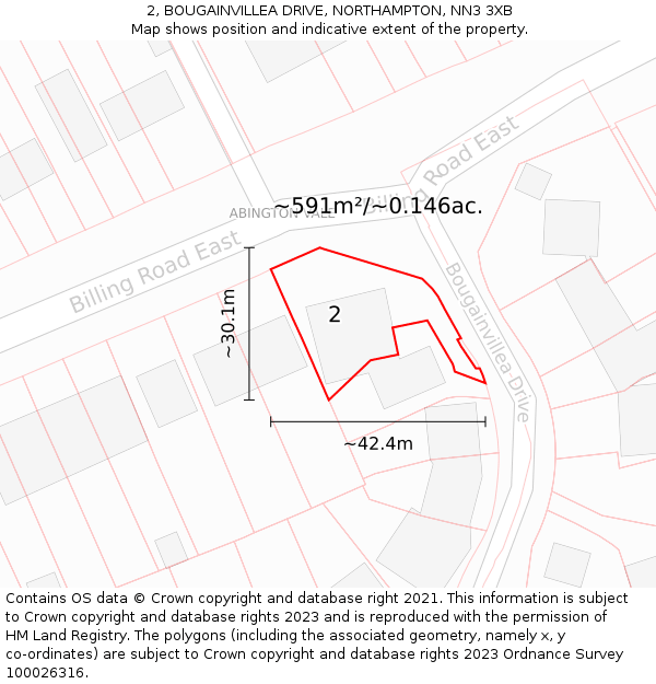 2, BOUGAINVILLEA DRIVE, NORTHAMPTON, NN3 3XB: Plot and title map