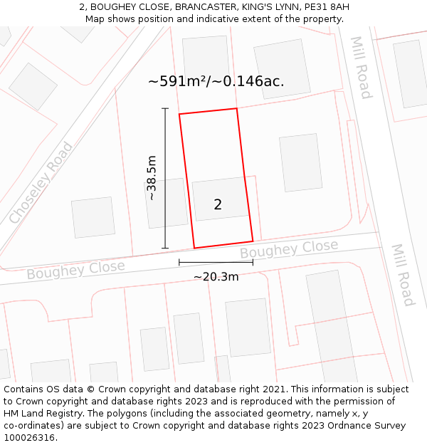 2, BOUGHEY CLOSE, BRANCASTER, KING'S LYNN, PE31 8AH: Plot and title map