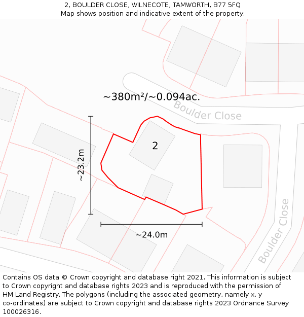 2, BOULDER CLOSE, WILNECOTE, TAMWORTH, B77 5FQ: Plot and title map