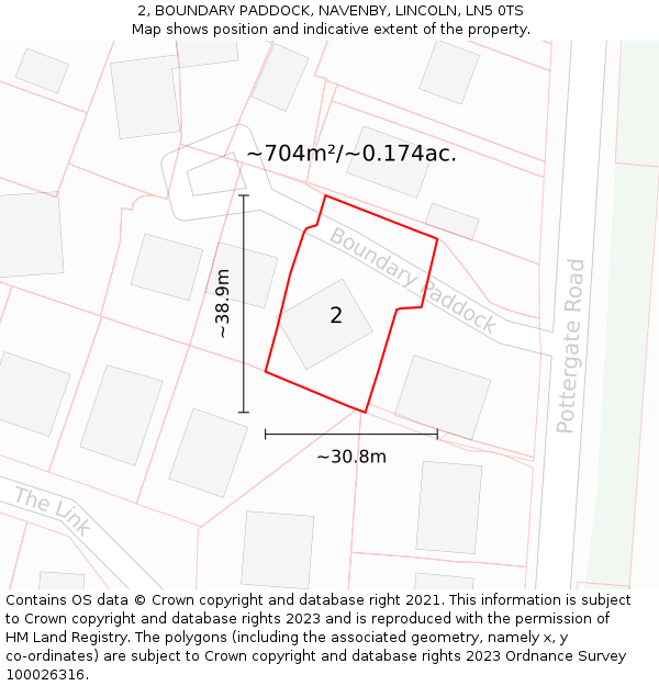 2, BOUNDARY PADDOCK, NAVENBY, LINCOLN, LN5 0TS: Plot and title map