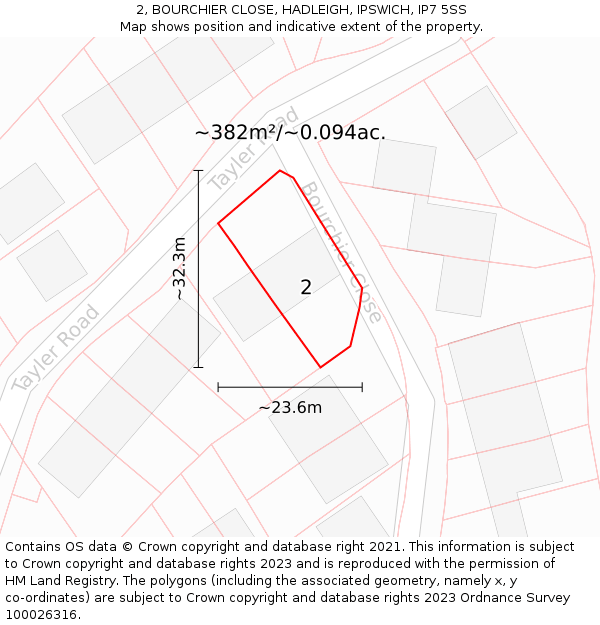 2, BOURCHIER CLOSE, HADLEIGH, IPSWICH, IP7 5SS: Plot and title map