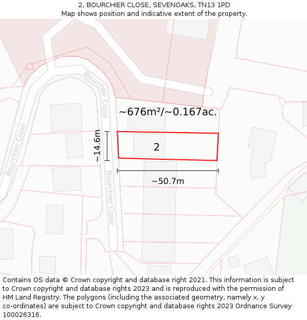 2, BOURCHIER CLOSE, SEVENOAKS, TN13 1PD: Plot and title map