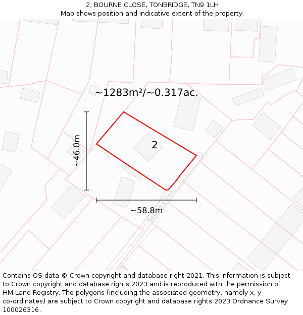 2, BOURNE CLOSE, TONBRIDGE, TN9 1LH: Plot and title map