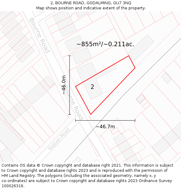 2, BOURNE ROAD, GODALMING, GU7 3NQ: Plot and title map