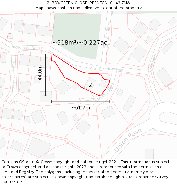 2, BOWGREEN CLOSE, PRENTON, CH43 7NW: Plot and title map