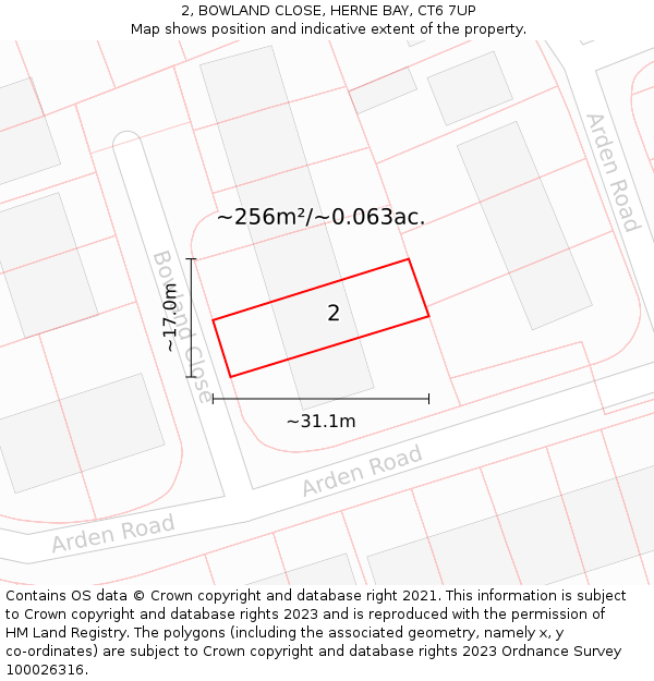 2, BOWLAND CLOSE, HERNE BAY, CT6 7UP: Plot and title map