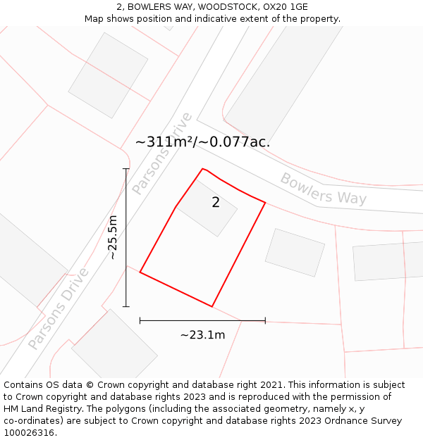 2, BOWLERS WAY, WOODSTOCK, OX20 1GE: Plot and title map